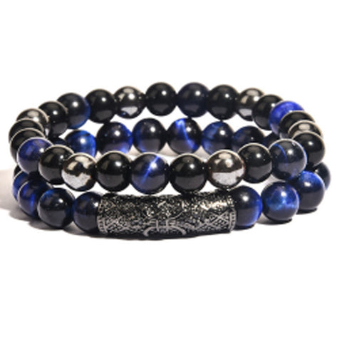 Bracelet élastique micro-incrusté de cuivre œil de tigre zircon noir mat m3331288