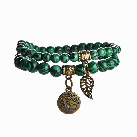 Tree of Life Leaf Pendant Set Bracelet Colorful Tiger Eye Amethyst Agate Bracelet m3331289