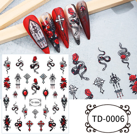Autocollant en gel souple 5D Zhengxiang Diablo Rose Gothic Nail Art, autocollant en relief pour ongles m3331199