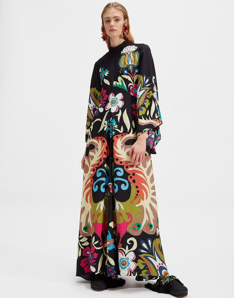 New summer print seven-quarter sleeve stand-up collar dress m301881