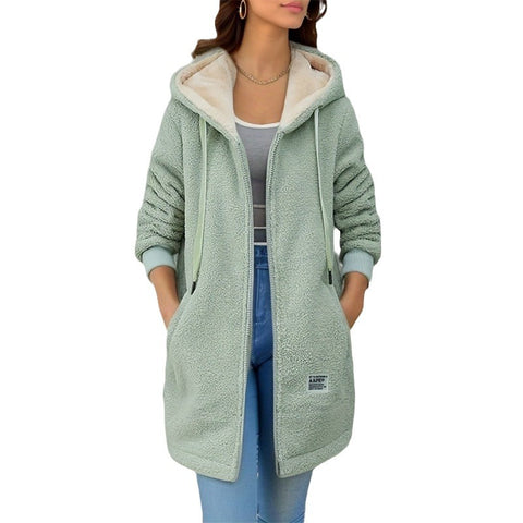 Fleece thickened medium and long lamb wool sweater women's autumn and winter embroidered letter zipper jacket m301991