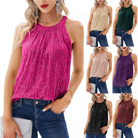 Damen Pailletten Hosenträger Party Weste Shirt m300984 