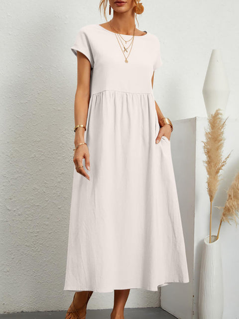 Robe ample sans manches en coton et lin avec poches m301061 