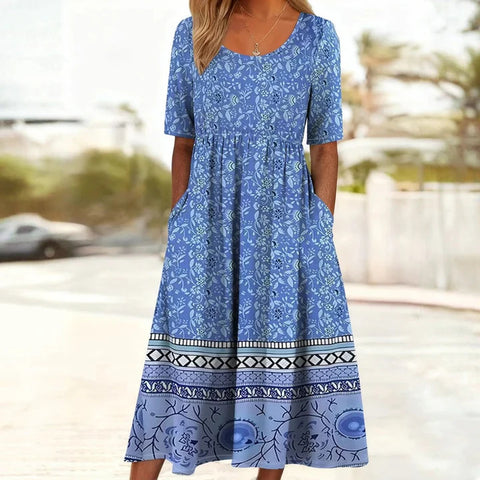 3D digital printing round neck short sleeve comfortable women's dress m302988