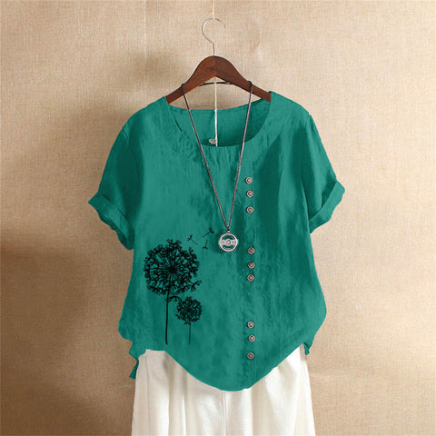 Large size casual loose cotton and linen short-sleeved pullover T-shirt cotton and linen women's clothing large size women's clothing m302737