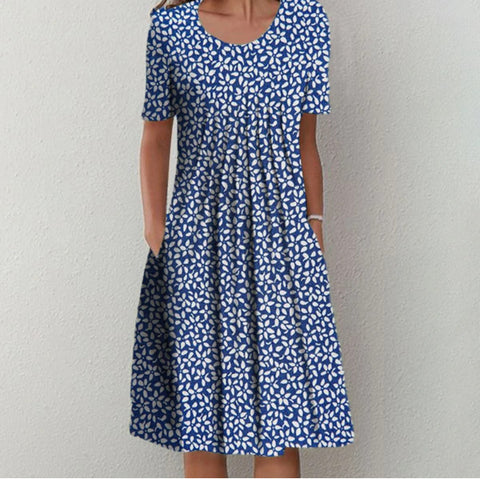 Neues lässiges Kurzarmkleid mit Rundhalsausschnitt und Print m300930 