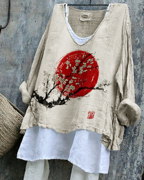 Long-sleeved printed casual pullover loose round neck single-piece T-shirt m301042