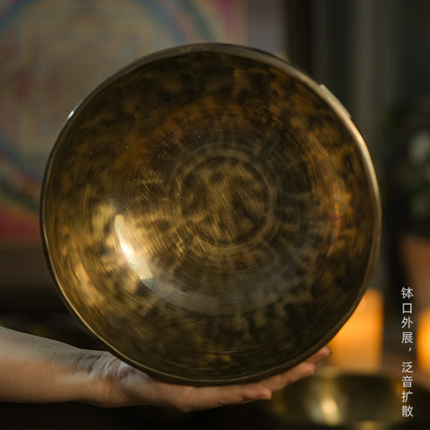 Nepalesische handgefertigte Santha-Schale, Klangtherapiegerät, Kupfer, erschöpft, Yoga, Meditation, Heilung, Buddha-Klangschale, m3331269 