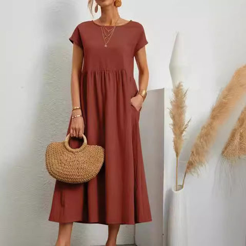 Robe ample sans manches en coton et lin avec poches m301061 