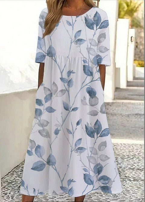 Up and down splicing pocket size printing big wide dress m301712