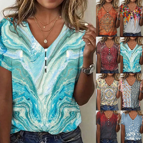 Ethnic style positioning printed short-sleeved top women's m302927