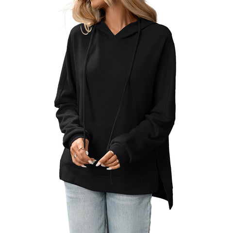 Waffle knitted pullover long-sleeved sweater hoodie women's m302107