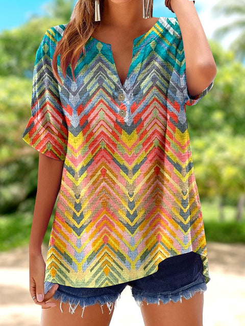 Printed V-neck pullover short-sleeved T-shirt m303021