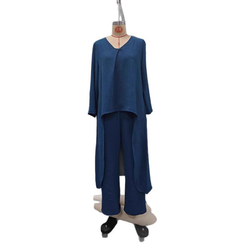 Women's summer pocket V-neck 2-piece set solid color loose women's clothing m301501