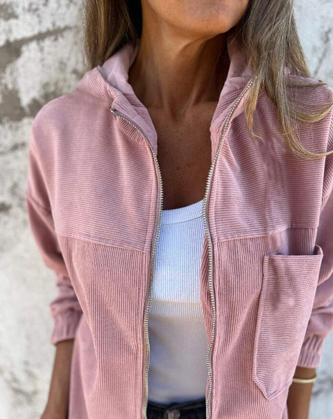 simple style corduroy hooded jacket for women m302045