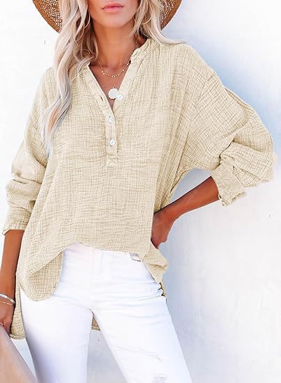 Pleated button long sleeve solid color top women's shirt loose cotton jumper m301576