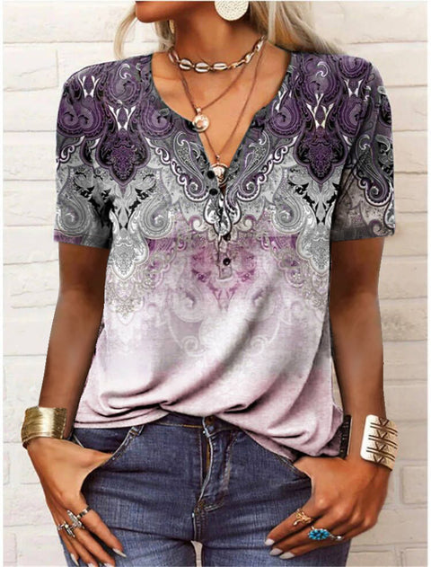 Damen Kurzarm T-Shirt mit ethnischem Print und Print m300017 