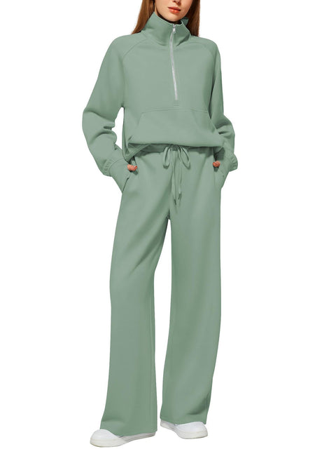 Women's two-piece oversized half-zipper sweatshirt wide-leg sweatpants casual cover m301809