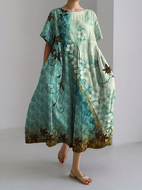 Lose neue retro floral lose frauen gedruckt lange kleid m300916 