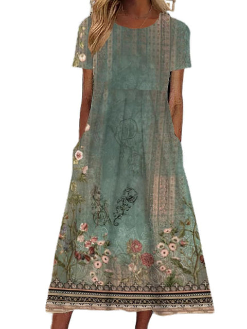 Women's Crew Neck Short Sleeve Long Dress Bohemian Dress m302895