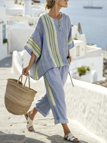 Ramie Bamboo Fiber Top Women's Summer Loose Casual Versatile V-Neck Feifei Sleeve Shirt m301525