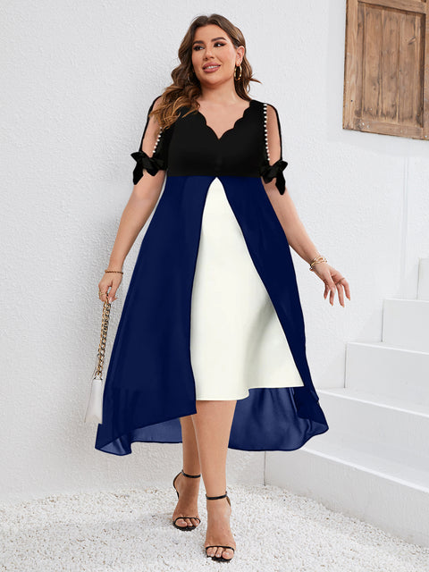 Robe en deux pièces à col en V et manches mi-longues irrégulières m300022 