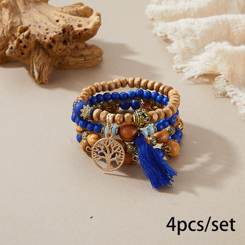 Nouveau bracelet bohème créatif à pompons et perles multicouches m3331286