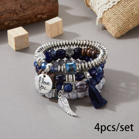 Nouveau bracelet bohème créatif à pompons et perles multicouches m3331286