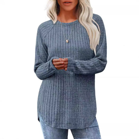 Loose crew neck high and low curved hem top women's m302070