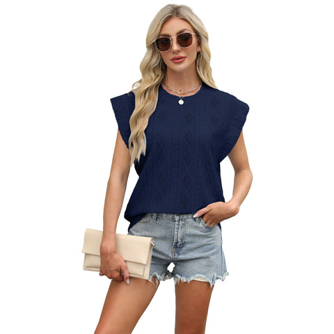 Spring and summer new round neck loose short-sleeved T-shirt jacquard top vest women's m302687