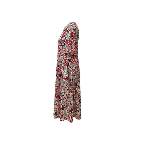 Elegantes Kleid mit V-Ausschnitt und Fünfviertelärmeln und Print m301208 