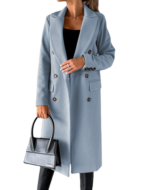 Jacket versatile woolen coat solid color long sleeve double breasted pocket m300579