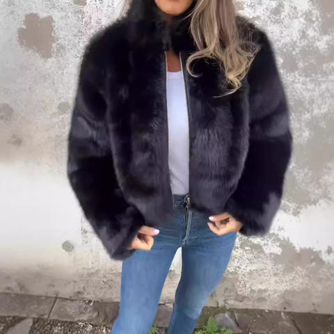 Veste décontractée à col roulé et fermeture éclair en fausse fourrure pour femme, automne et hiver, m301328 