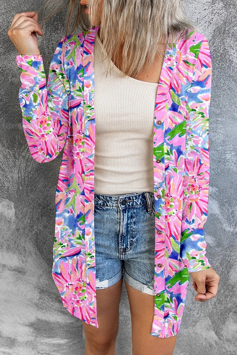 Long button solid color casual long sleeved cardigan women's m300020