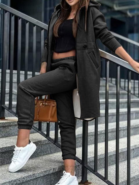 Lässiges zweiteiliges Set aus Fleecepullover und -jacke mit Kapuze m300682 