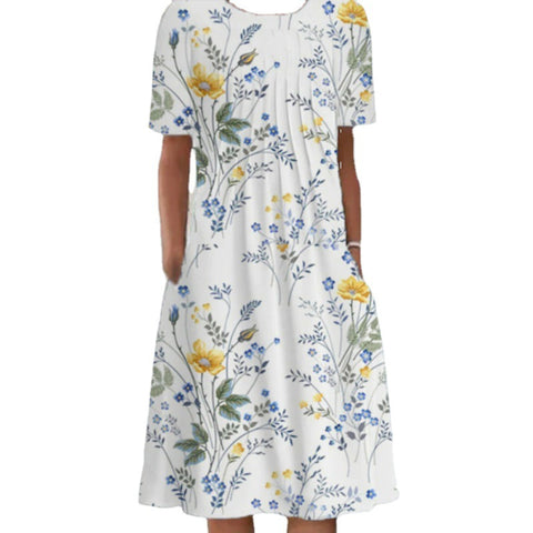 Neues lässiges Kurzarmkleid mit Rundhalsausschnitt und Print m300930 