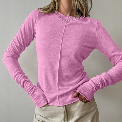 crew neck knitted bottoming shirt women's simple fashion splicing inside with white long-sleeved top women's clothing m301821