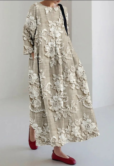 Robe longue ample à imprimé floral rétro pour femme m300916 