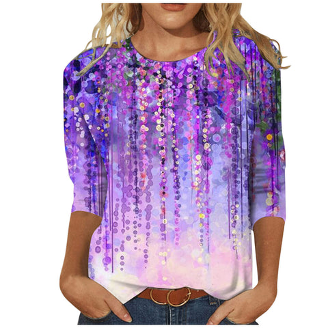 Damenbekleidung Rundhals 3/4 Ärmel Lose Print T-Shirt M300227 