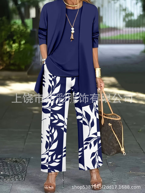 3D printed 3-piece cardigan + vest + trousers fashionable wear m302849