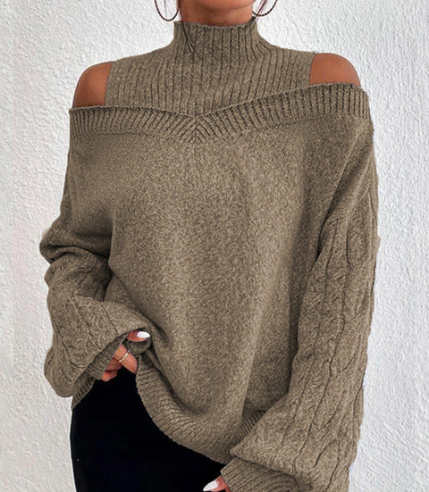 Schulterfreier Halbrollkragenpullover locker gestrickter Pullover Damen m300502 