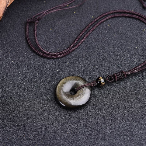 Anhänger mit Sicherheitsschnalle aus natürlichem Obsidian, Jade-Anhänger, goldener Talisman für Damen mit schillerndem Stein im Geburtsjahr, m3331250