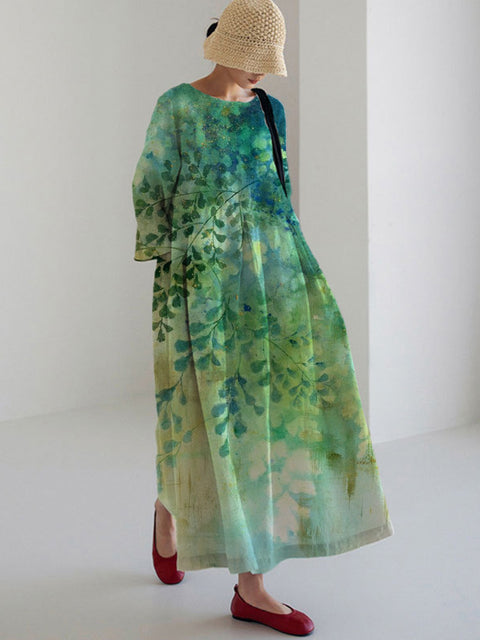 Robe ample à col ras du cou et manches longues imprimée haut de gamme m301044