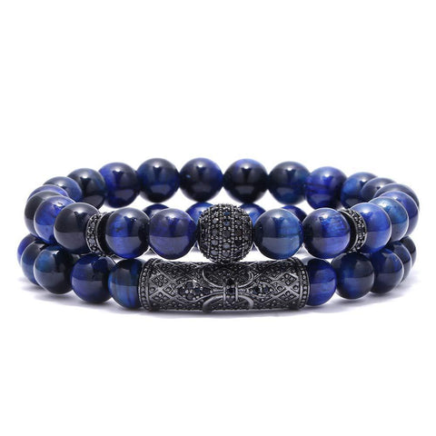 Bracelet élastique micro-incrusté de cuivre œil de tigre zircon noir mat m3331288