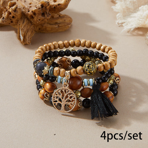 Nouveau bracelet bohème créatif à pompons et perles multicouches m3331286