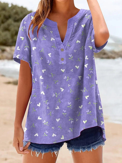 Printed V-neck pullover short-sleeved T-shirt m303021