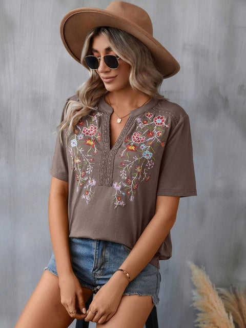 10.000-Nadel besticktes Spitzentop für Damen, T-Shirt m300884 