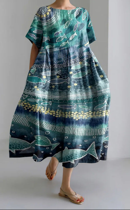 Robe longue ample à imprimé floral rétro pour femme m300916 