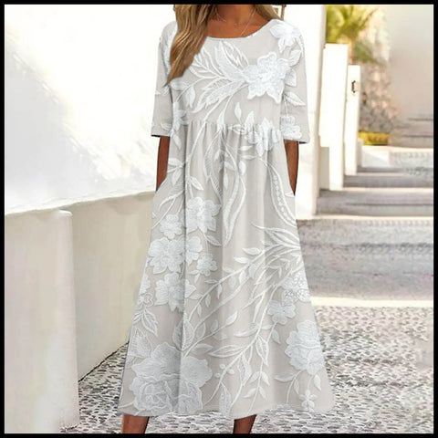 Sommer neue mid-taille frauen casual rundhals gedruckt pendel frauen kleid m301304 
