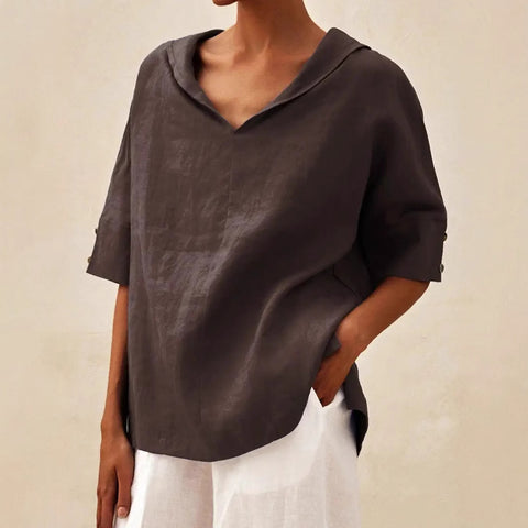 Solid color cotton and linen loose hooded top T-shirt m302700